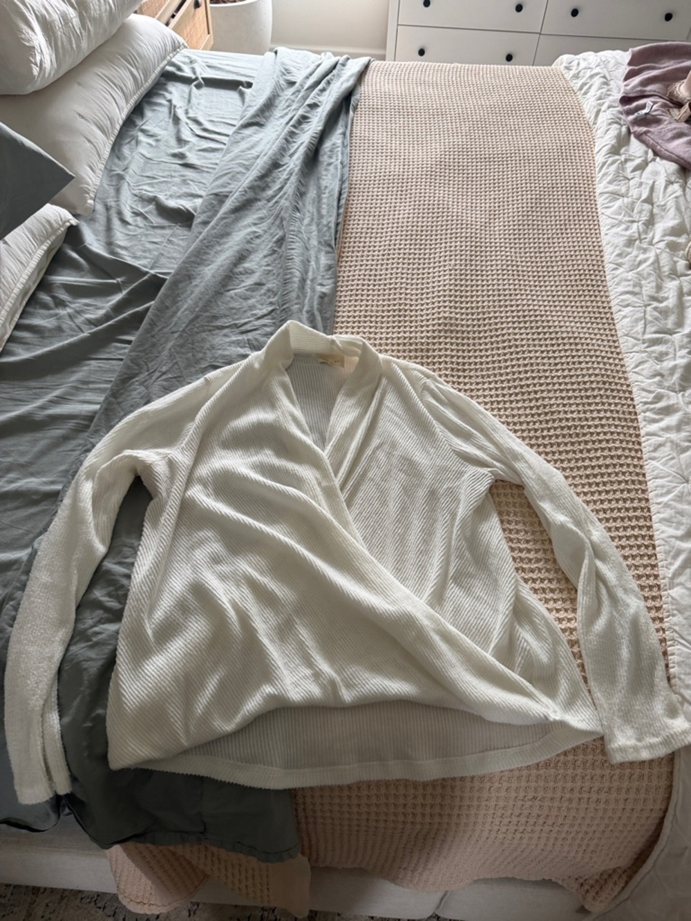 Women's Cream Long-Sleeve Wrap Sweater
